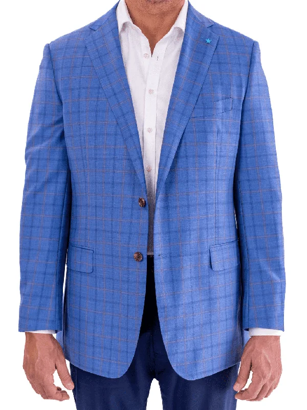 Men's Suits for Skinny MenBlujacket Mens Light Blue Plaid Regular Fit 100% Wool Blazer Sportcoat