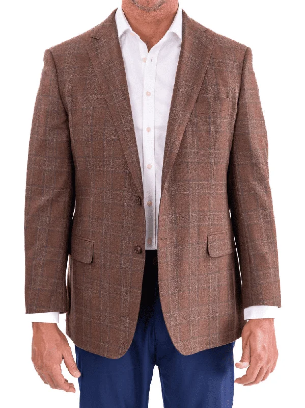 Men's Suits for Tall MenBlujacket Men's Brown Plaid Loro Piana Wool Regular Fit Blazer Sportcoat