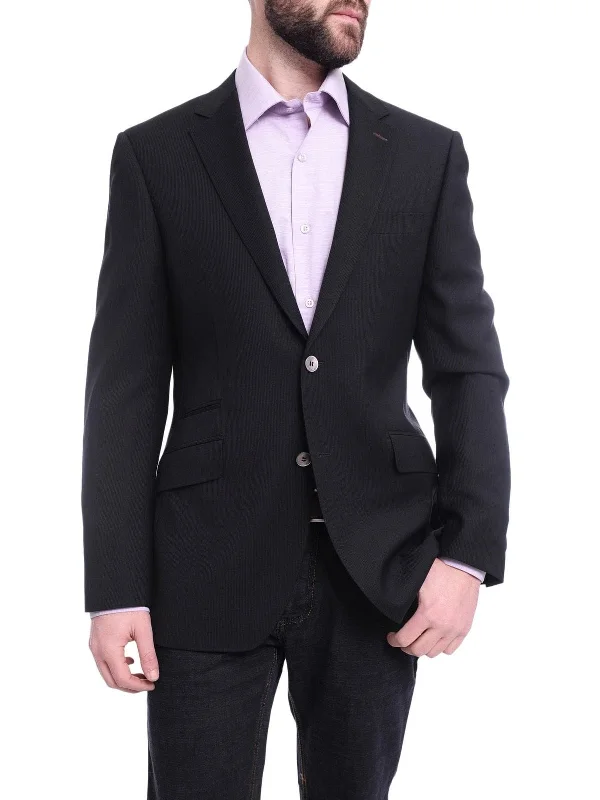 Men's Suits with Heavy-Duty ButtonsNapoli Slim Fit Black Tonal Stripe Half Canvassed Wool Blazer Sportcoat