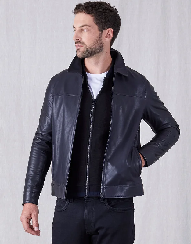 Designer Men's Bespoke SuitsRyder Navy Leather Jacket