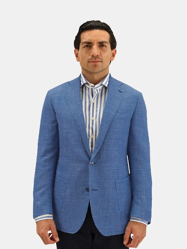 Men's Suits with Satin LiningsLago Blazer Wool Silk & Linen Houndstooth Caruso Blue