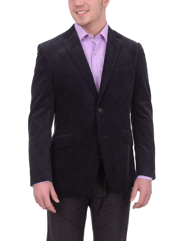 Luxurious Men's Silk-Lined SuitsMens Napoli Navy Corduroy Cotton Sportcoat With Jetted Ticket Pocket