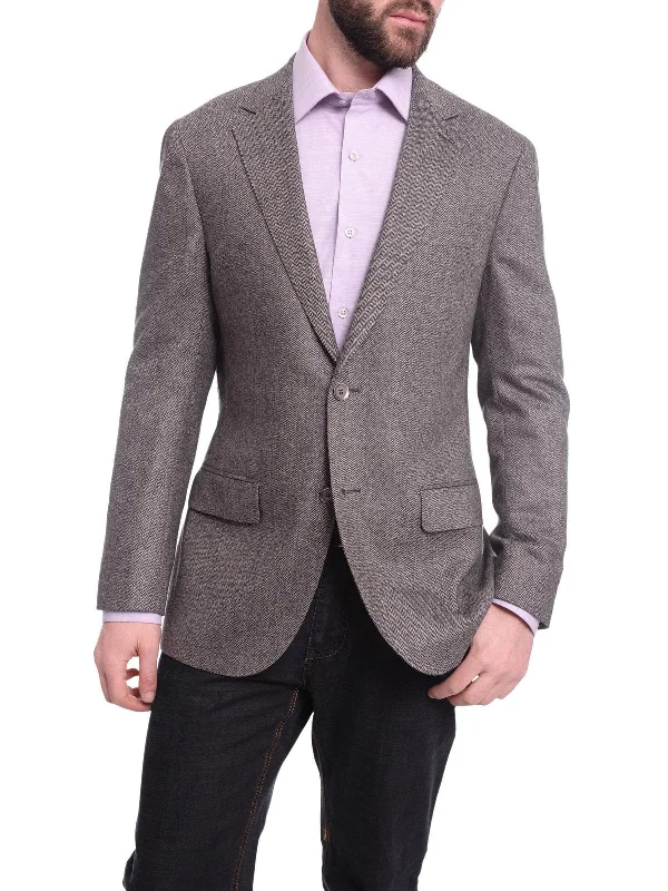 Men's Suits for Sports EventsNapoli Slim Fit Gray Herringbone Half Canvassed Cashmere Blazer Sportcoat