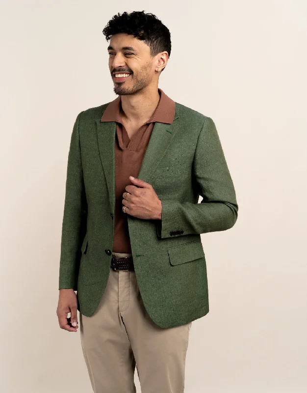 Men's Suits with Peak LapelsHawker Forest Green Linen Blazer