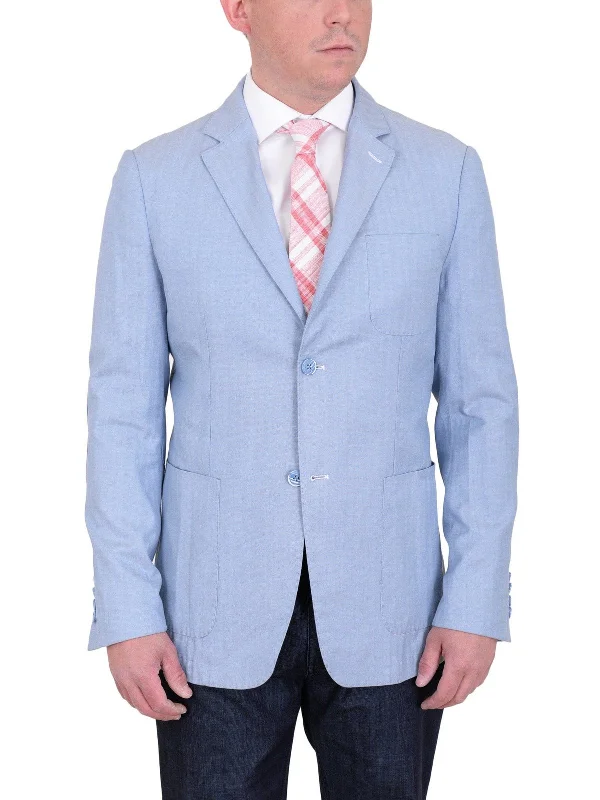 Modern Men's Tailored BlazersMens Modern Fit Sky Blue Herringbone Unstructured Cotton Field Jacket Sportcoat