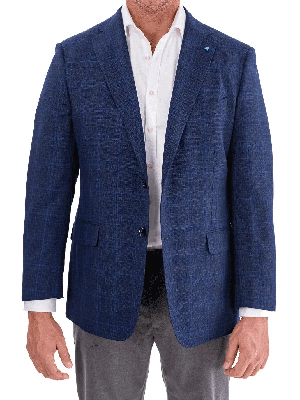 Men's Suits with Solid ColorsBlujacket Mens Navy Blue Plaid Reda Wool Regular Fit Blazer Sportcoat