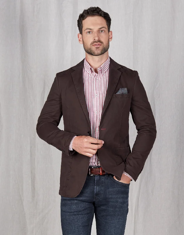 Practical Men's Machine-Washable SuitsSpectre Dark Brown Twill Blazer