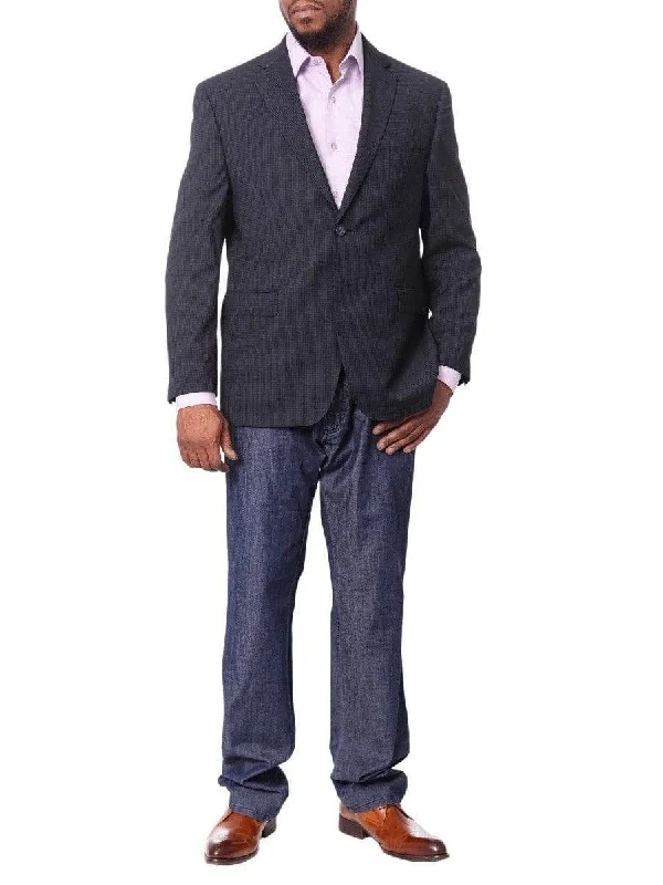 Elegant Men's Linen SuitsI Uomo Mens Blue Check 100% Wool Regular Fit 2 Button Blazer Sport Coat