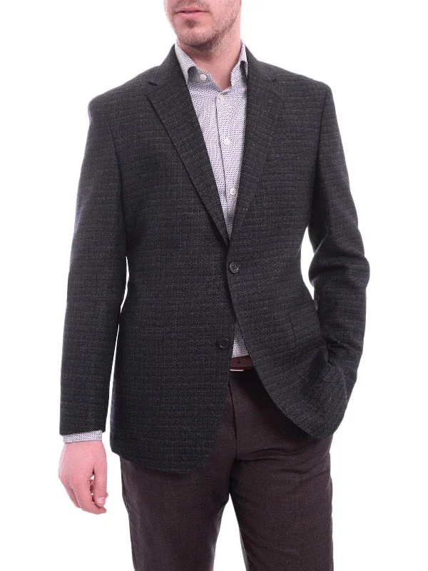 Weather-Ready Men's Water-Resistant SuitsZanetti Modern Fit Navy Blue Textured Wool Blazer Sportcoat With Patch Pockets