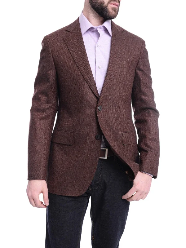 Men's Suits with Synthetic FabricsNapoli Slim Fit Brown Herringbone Half Canvassed Loro Piana Wool Sportcoat