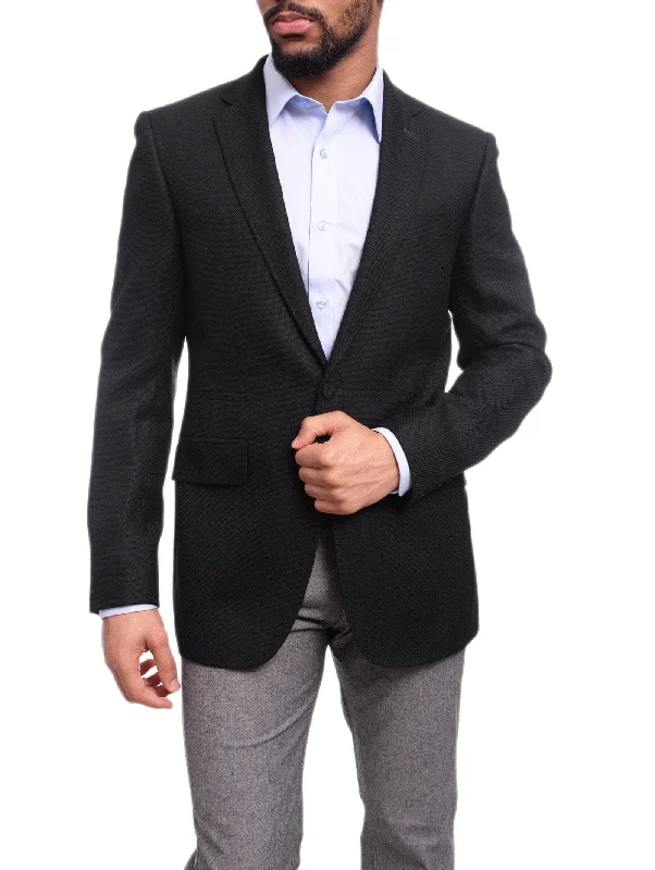 Men's Suits for Financial ServicesNapoli Slim Fit Black Basket Weave Half Cavassed Tallia Delfino Wool Blazer