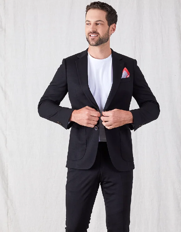 Men's Suits with Peak LapelsPearse Black Jersey Blazer