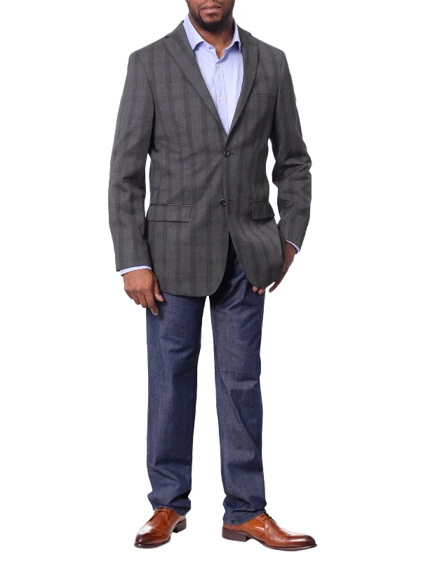 Luxurious Men's Silk-Lined SuitsProntomoda Men's Gray Plaid 100% Wool Slim Fit Blazer Sport Coat