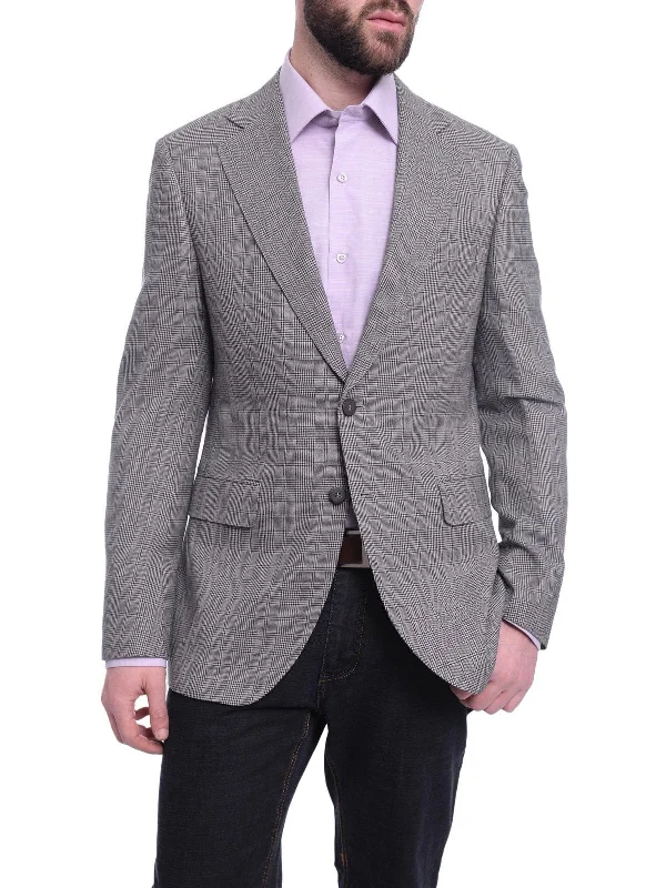 Men's Suits with Slim FitsNapoli Slim Fit Black & White Glen Plaid Half Canvassed Zegna Wool Sportcoat