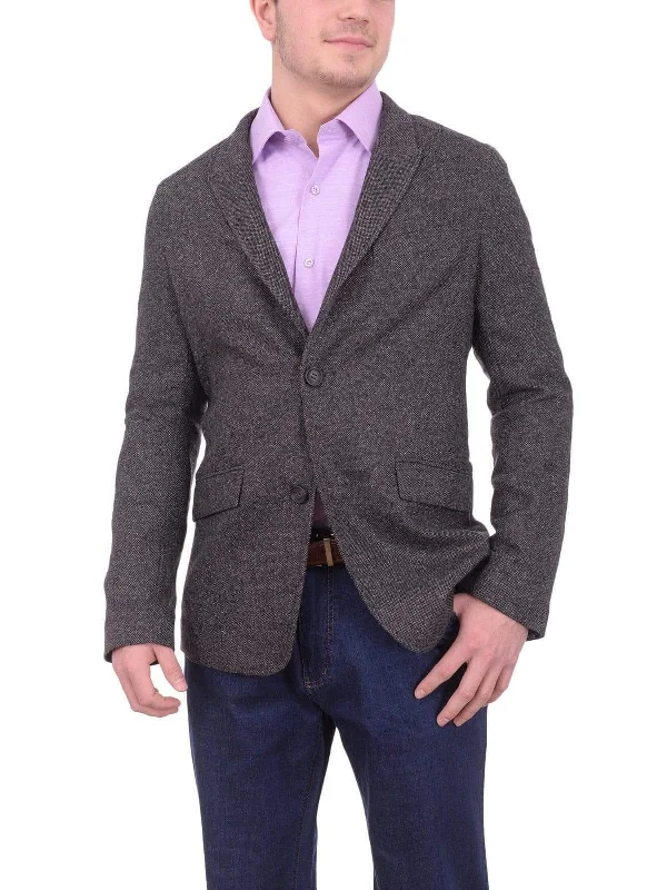 Men's Suits with Side-Adjustable Trouser WaistsMens Napoli Gray Textured Half Canvassed Wool Blazer Sportcoat With Peak Lapels