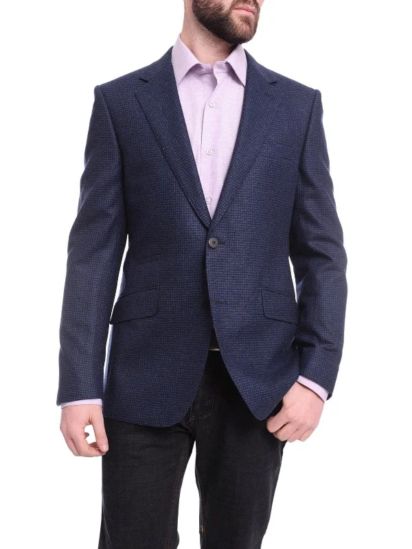 Men's Suits for Black Tie AffairsNapoli Slim Fit Blue Check Two Button Half Canvassed Reda Wool Blazer Sport Coat