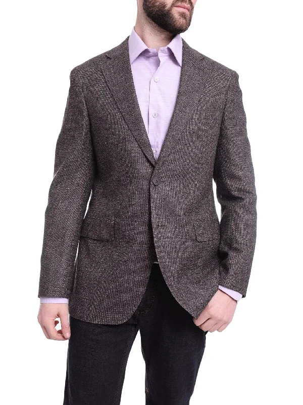 Men's Suits with Cuffed Trouser LegsNapoli Slim Fit Purple Textured Two Button Half Canvassed Wool Blazer Sportcoat