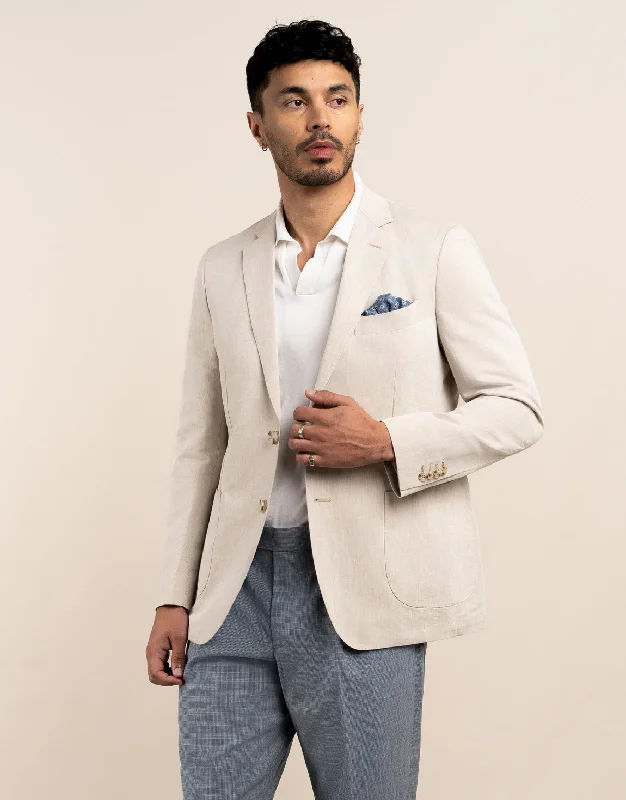 Men's Suits with Slim FitsMalta Beige Linen Blend Blazer