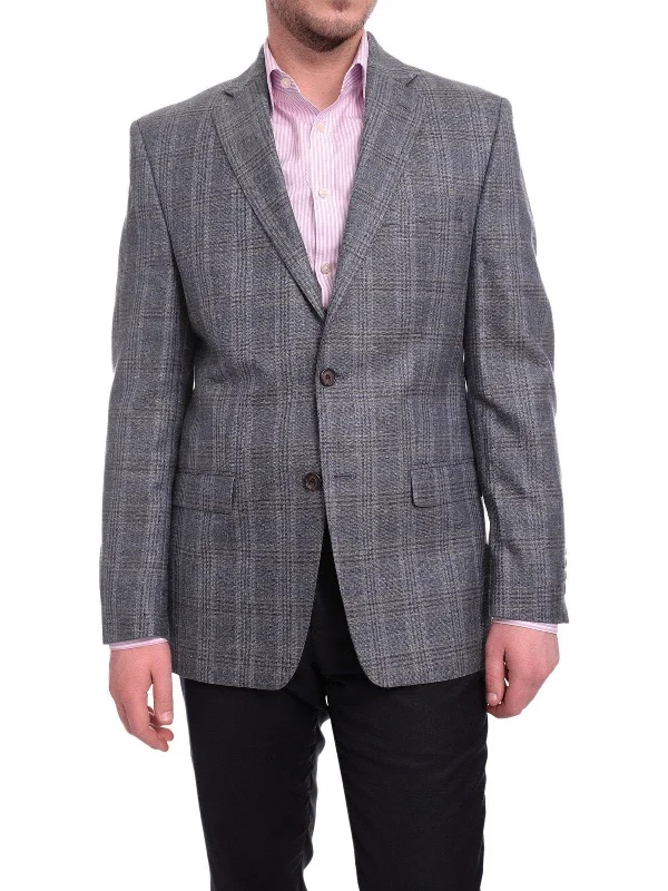 Men's Suits with Solid ColorsRalph Lauren Blue Subtle Brown Plaid Wool Silk Linen Blend Blazer Sportcoat