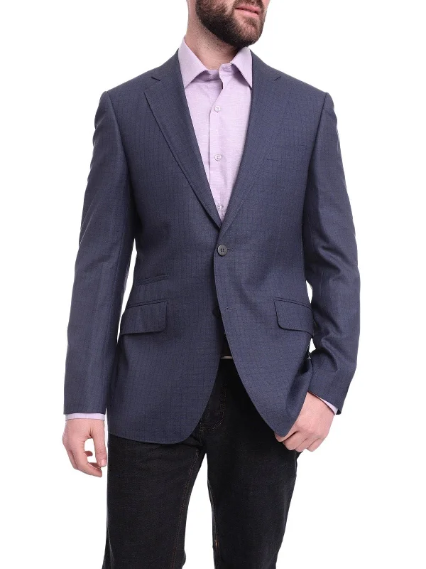 Men's Suits for Special OccasionsNapoli Slim Fit Navy Blue Check Half Canvassed Zegna Wool Blazer Sportcoat