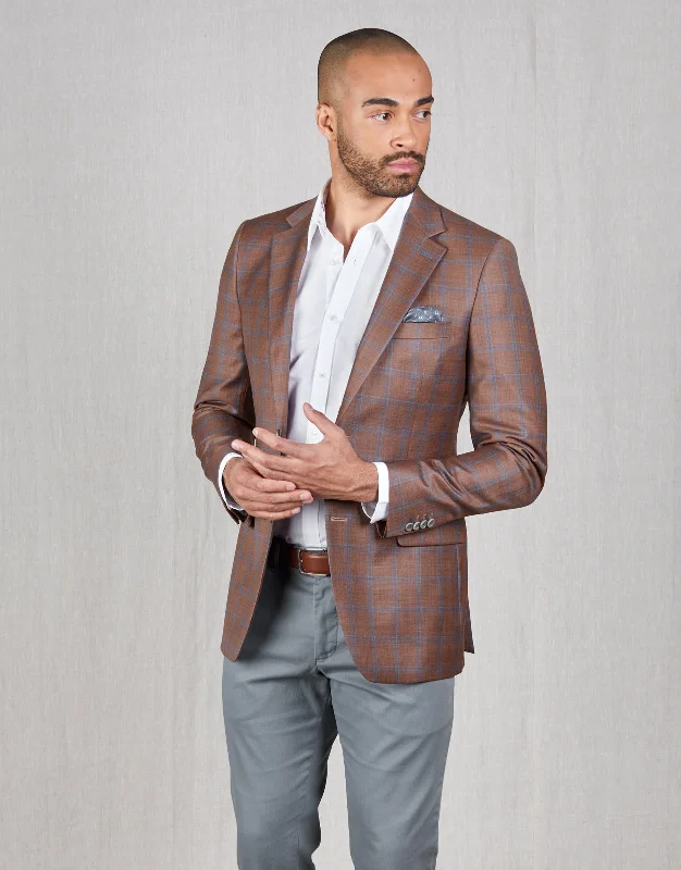 Men's Suits with Mother-of-Pearl ButtonsHawker Brick Orange & Blue Check Blazer