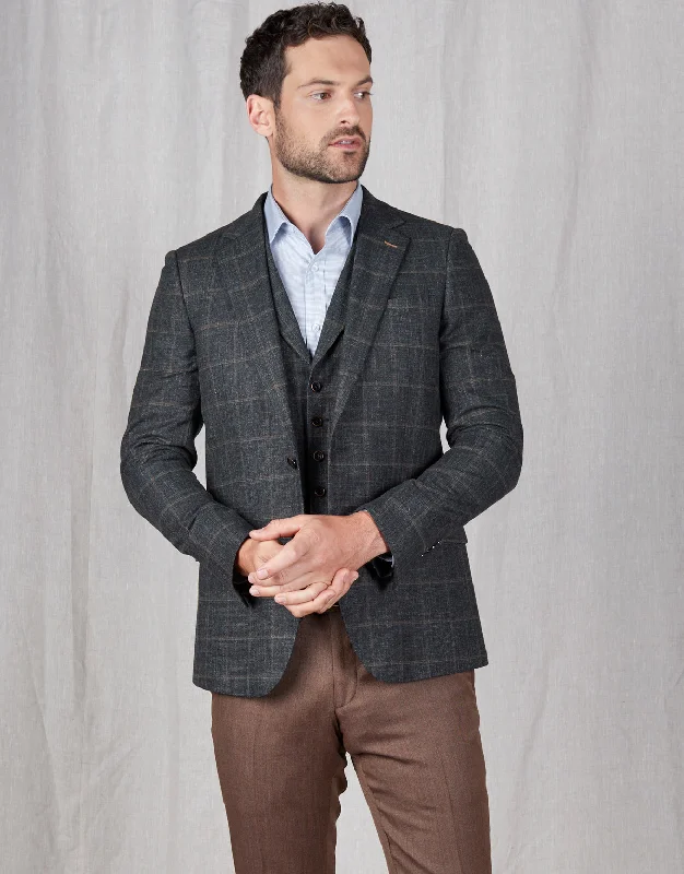 Weather-Ready Men's Water-Resistant SuitsHawker Green & Brown Check Blazer