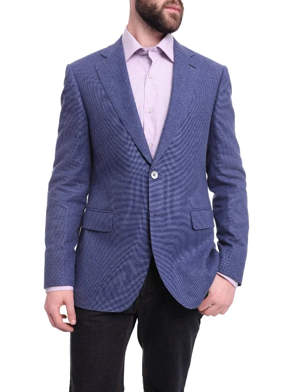 Casual Men's Blazer SuitsNapoli Slim Fit Blue Textured Two Button Half Canvassed Wool Blend Blazer