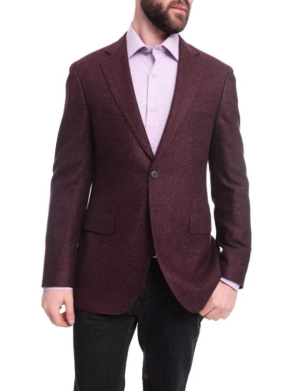 Functional Men's Travel SuitsNapoli Slim Fit Maroon Tweed Two Button Half Canvassed Wool Blazer Sportcoat