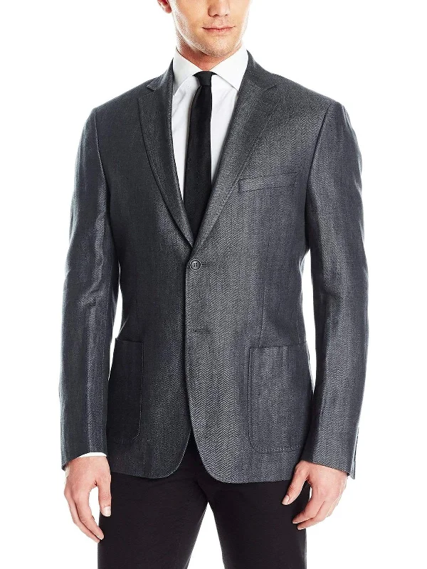 Men's Suits with Structured JacketsMen's DKNY Classic Fit Gray Half Lined Lightweight Linen Summer Blazer Sportcoat