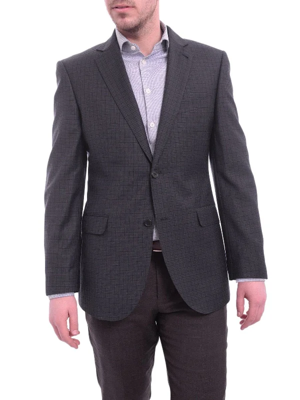 Stylish Men's Velvet SuitsZanetti Modern Fit Navy Blue Check Two Button Wool Blazer Sportcoat