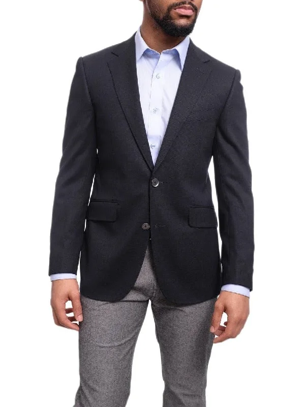 Stylish Men's Velvet SuitsNapoli Classic Fit Solid Navy Blue Half Canvassed Wool Blazer Sportcoat