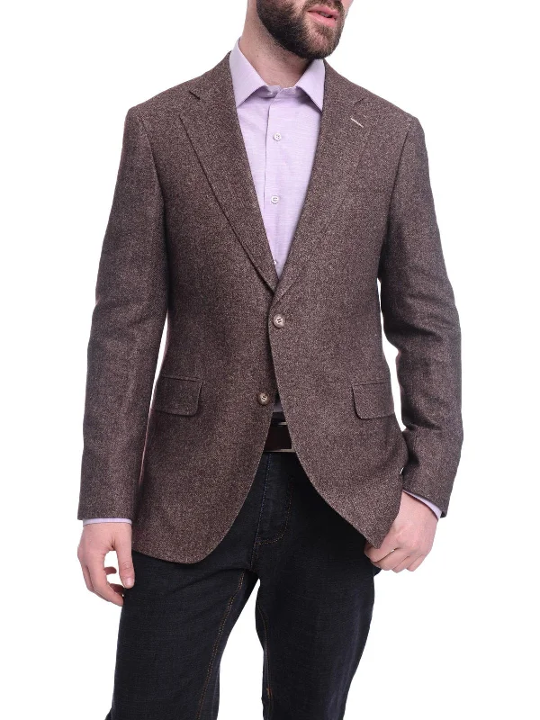 Men's Suits with Mother-of-Pearl ButtonsNapoli Slim Fit Brown Textured Two Button Half Canvased Cashmere Blend Blazer