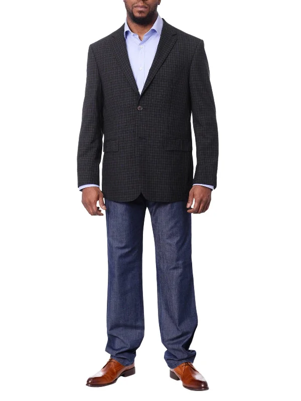 Men's Suits with Relaxed FitsProntomoda Mens Black& Blue Plaid 100% Wool Regular Fit Blazer Sport Coat