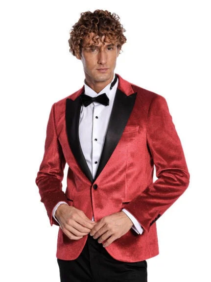 Men's Suits for Medical ProfessionsWessi Red Sparkle Tuxedo Prom Jacket Blazer With Black Satin Peak Lapels