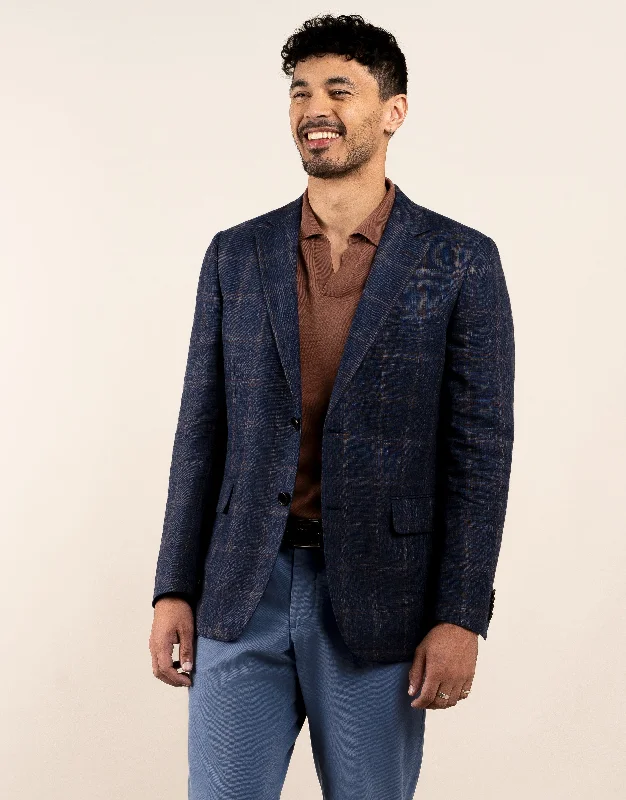 Men's Suits with Wide LegsHawker Navy and Brown Check Blazer