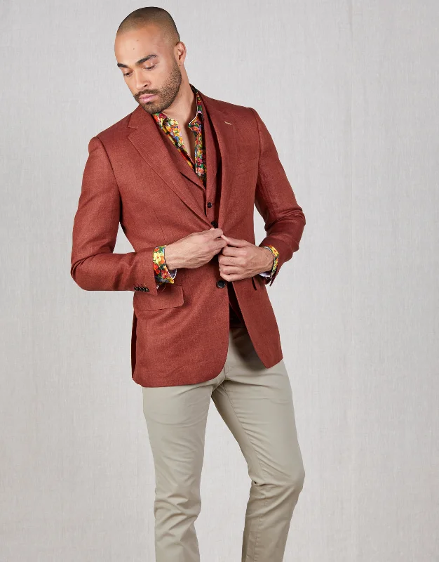 Men's Suits with Hidden PocketsHawker Blood Orange Herringbone Linen Blazer