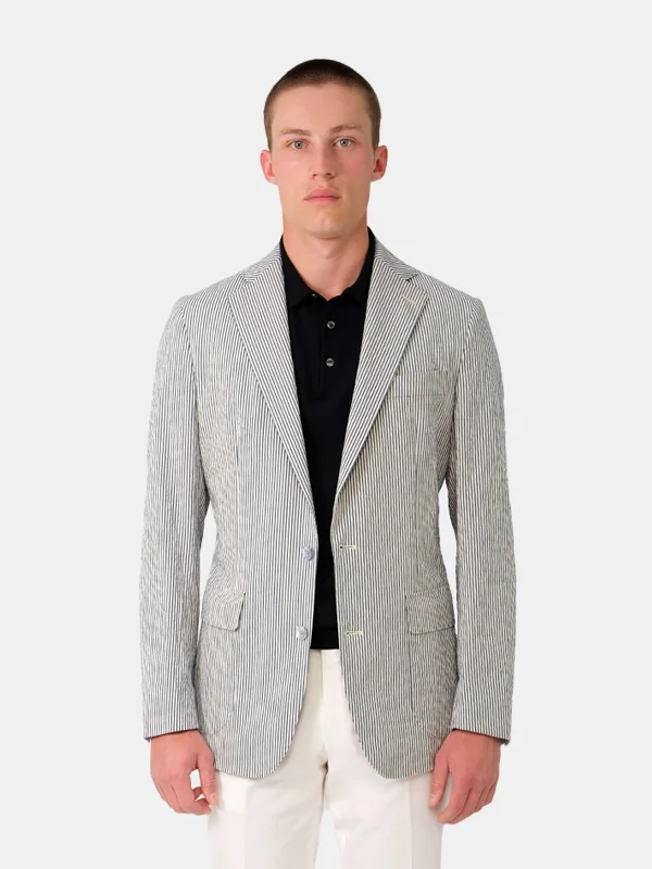 Men's Suits with Three-Button JacketsSirolo Blazer Cotton Seersucker Blue & White Stripe