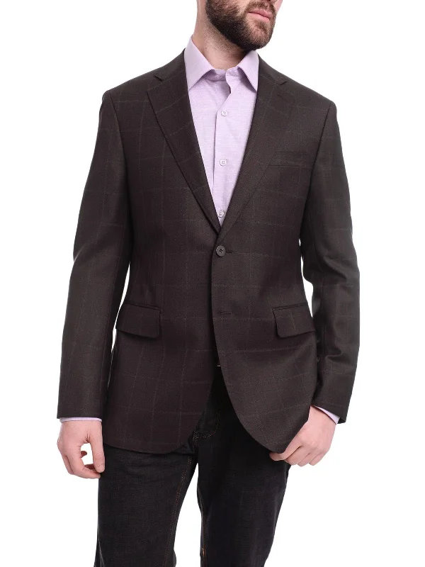 Affordable Men's SuitsNapoli Slim Fit Brown Plaid Windowpane Half Canvassed Tallia Deflino Wool Blazer