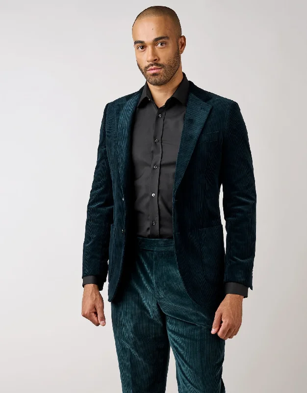 Men's Suits with Half-Canvas ConstructionsBatten Petrol Blue Corduroy Blazer