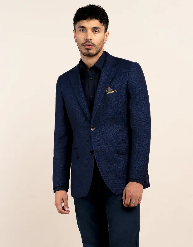 Men's Suits with Breathable FabricsHawker Navy Textured Blazer