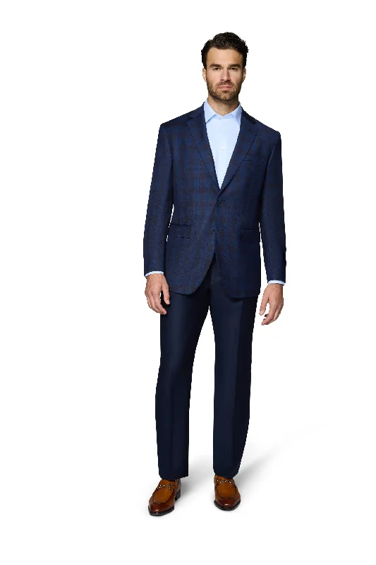 Men's Suits with Flat-Front TrousersBerragamo Wool Sport Coat Modern Fit - Blue Plaid