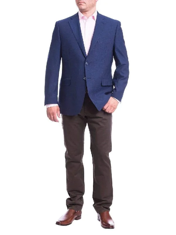 Cool Men's Modern SuitsI Uomo Mens Regular Fit Blue Textured 2 Button Wool Blazer Sportcoat