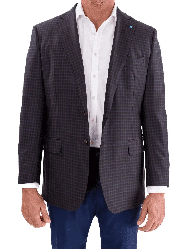 Men's Suits with Full-Canvas ConstructionsBlujacket Mens Brown & Blue Plaid Reda Wool Regular Fit Blazer Sportcoat