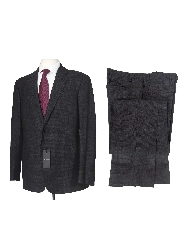 Giorgio Armani Mens Charcoal Gingham Wool Blend 2 Piece Suit