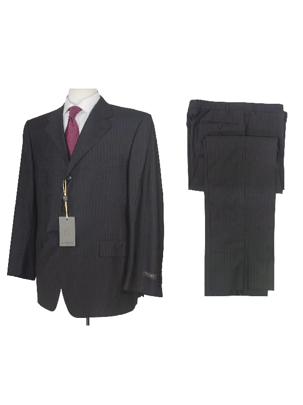 Canali Mens 48S Drop 6 Black Striped 100% Wool Three Button 2 Piece Suit