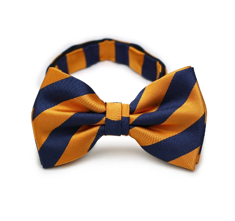 Tangerine Orange and Navy Repp&Regimental Striped Bowtie