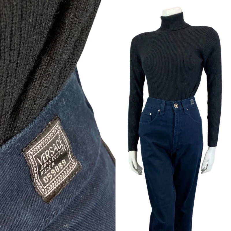 Vintage 90s Dark Blue DESIGNER Versace Jeans Couture Skinny Fit Mom Jeans XS 4 6