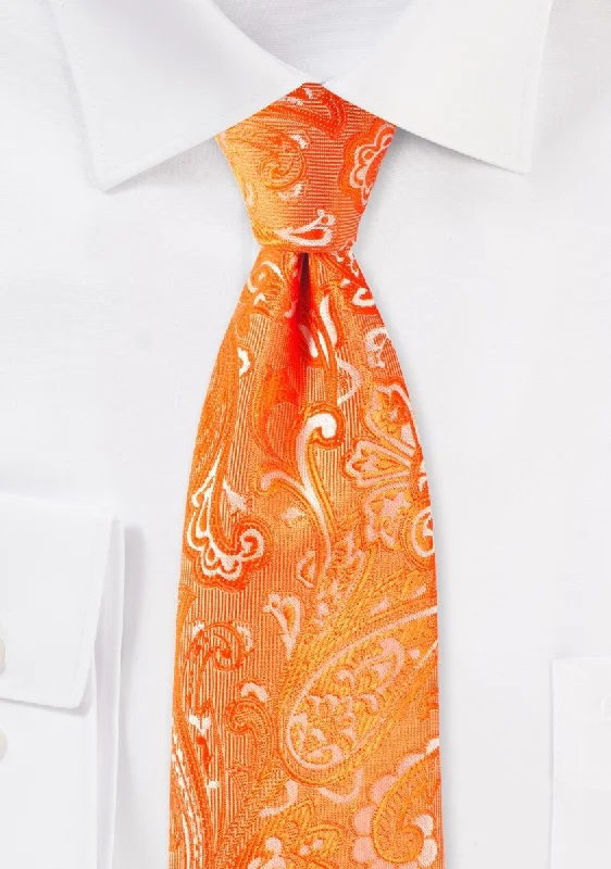 Mandarin Orange Proper Paisley Necktie