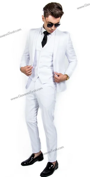 2 Button Notch Lapel White Slim Fit Suit FF2+V-4030