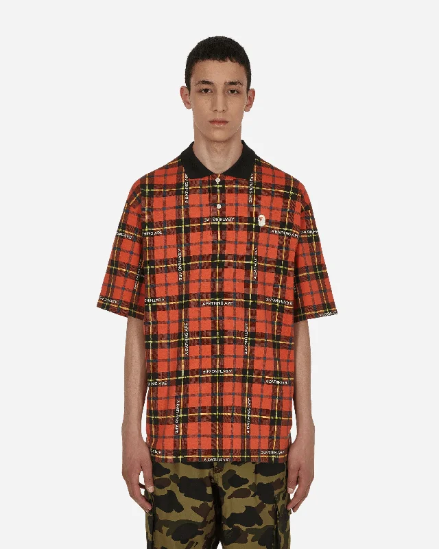 Men's Denim Shirts for a Rugged LookBape Logo Check Polo Shirt Red